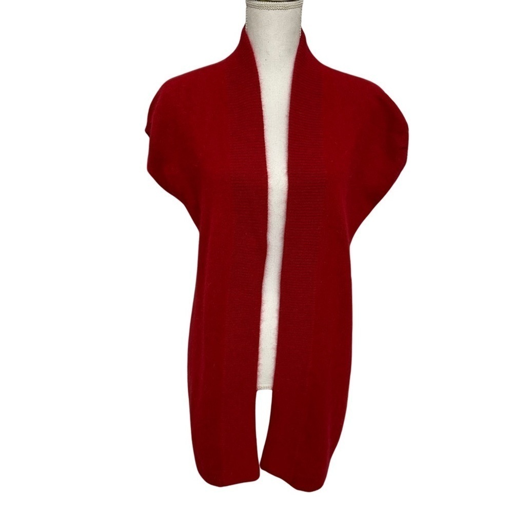 Ann Taylor Angora Rabbit Hair Long Open Vest Red Size Medium
